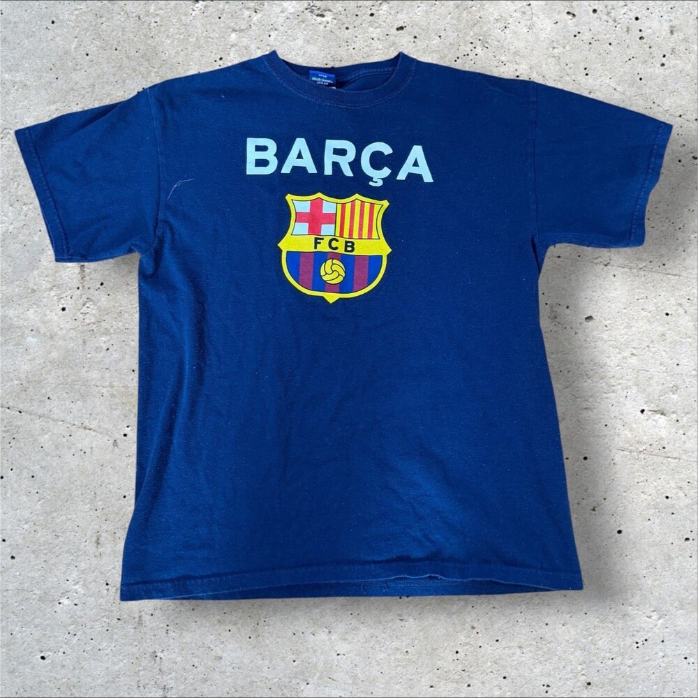 FC Barcelona Barca Crest Soccer T Shirt Mens Size Medium Blue Football Tee